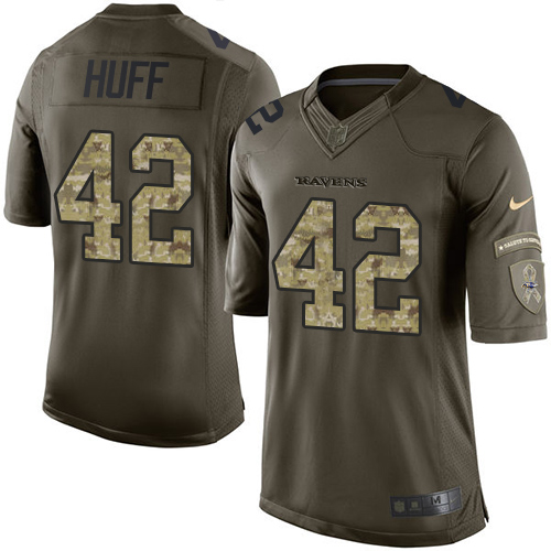 Men's Elite Marqueston Huff Nike Jersey Green - #42 Salute to Service NFL Baltimore Ravens